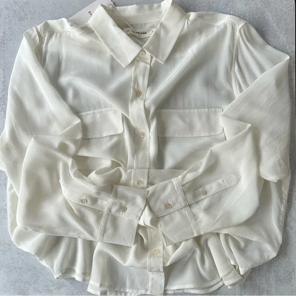 EVERLANE The Washable Clean Silk Two-Pocket Relaxed Shirt, Off-White 12 NWT